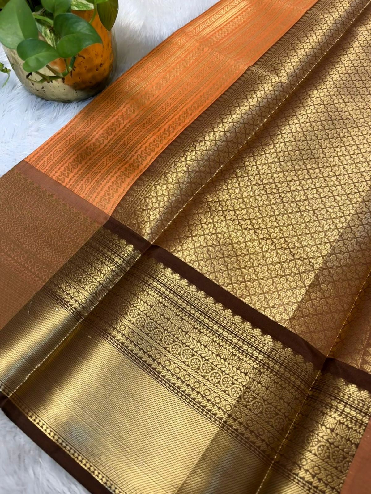 Tissue Silk in Peach and Brown