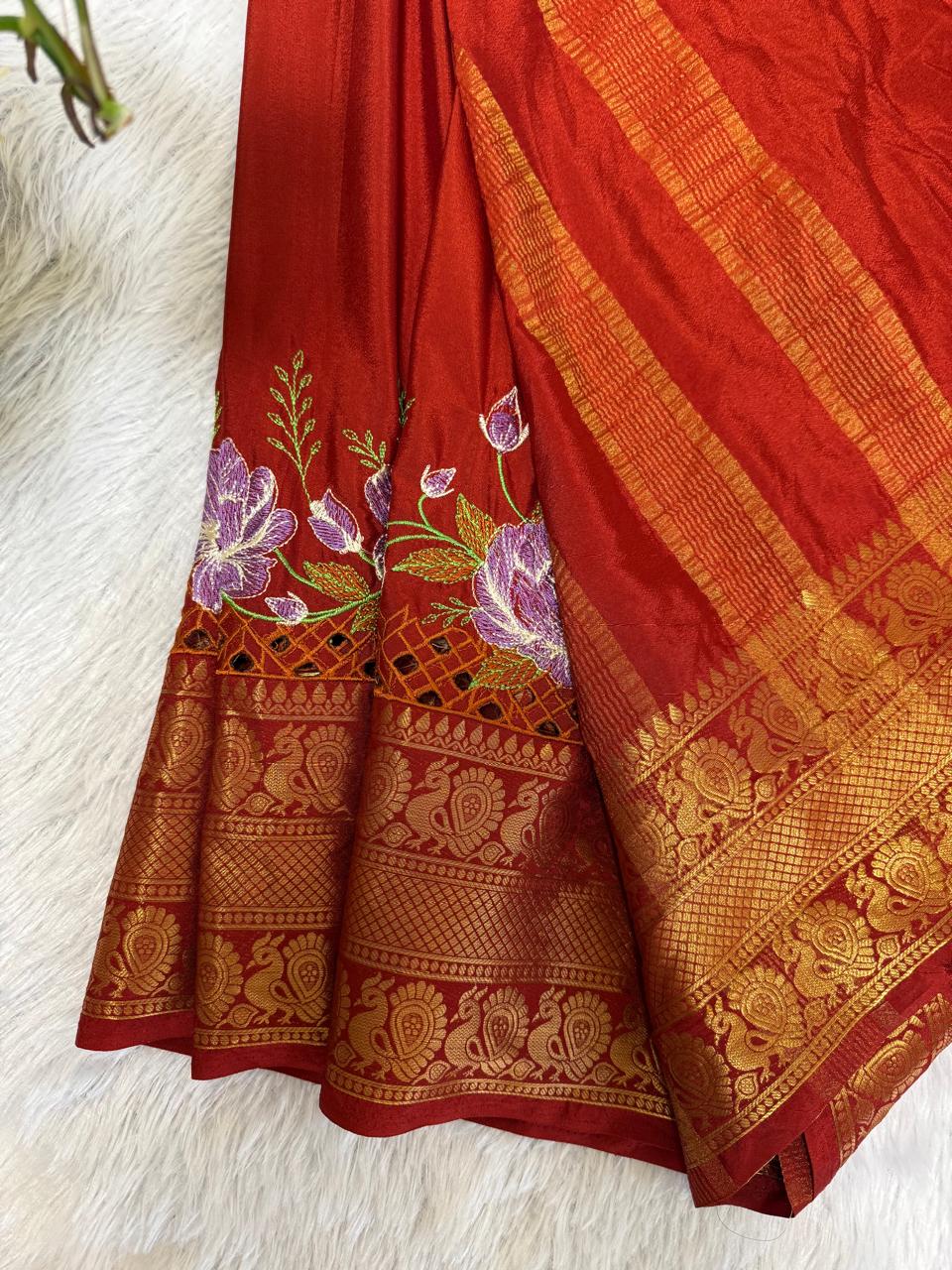 Crepe silk with embroidery