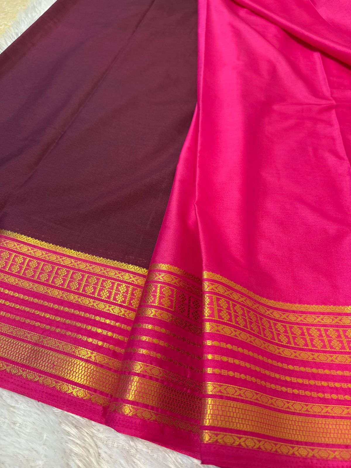Brown and Pink premium Semi Mysore silk saree
