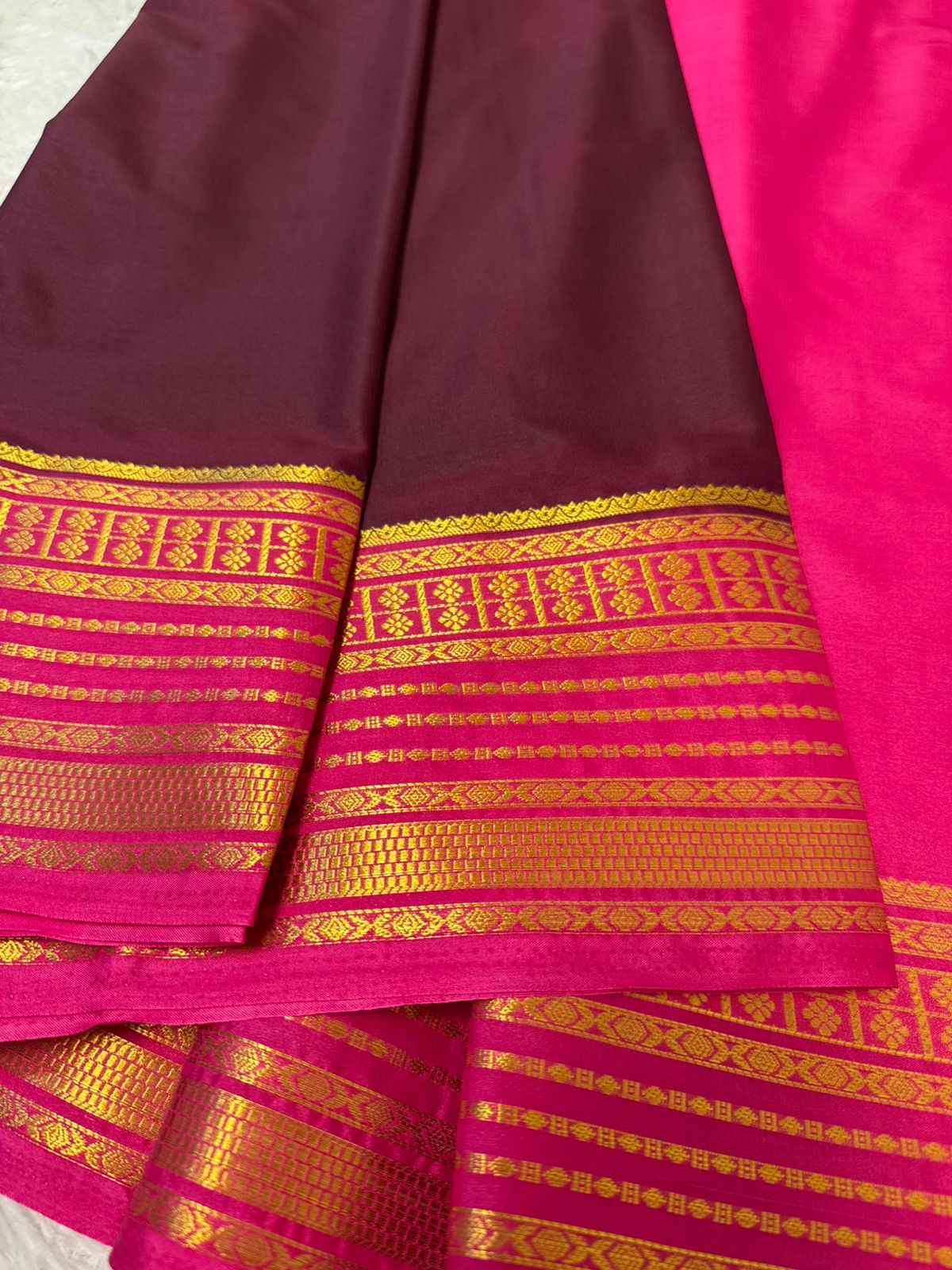 Brown and Pink premium Semi Mysore silk saree