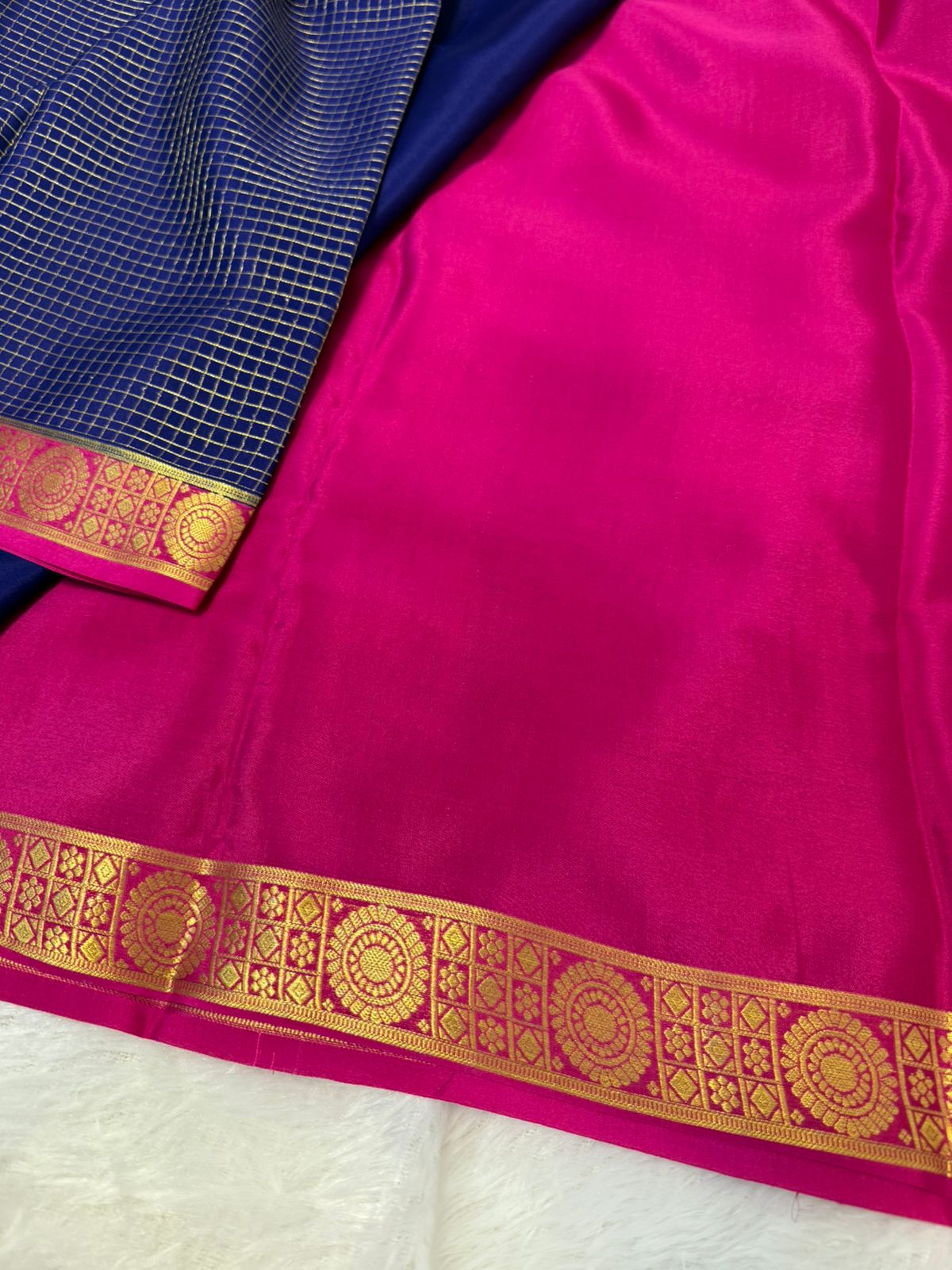 Blue and Pink Pure Mysore silk Saree