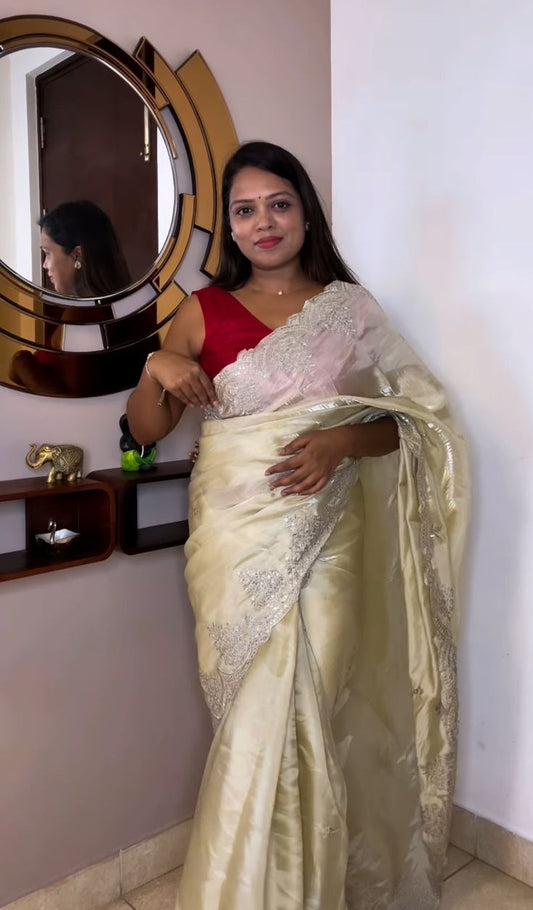Cream N Red Party wear saree