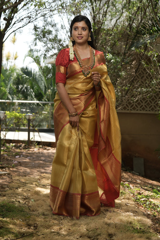 yellow tissue silk saree