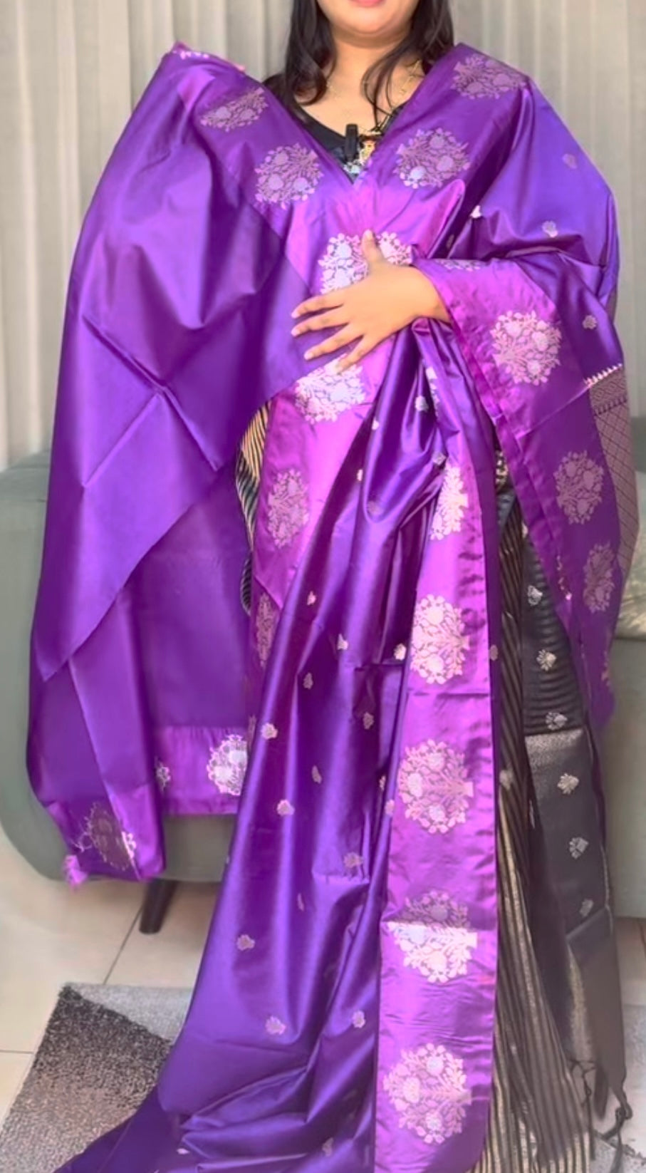Purple Pure raw mango Silk with satin boarded