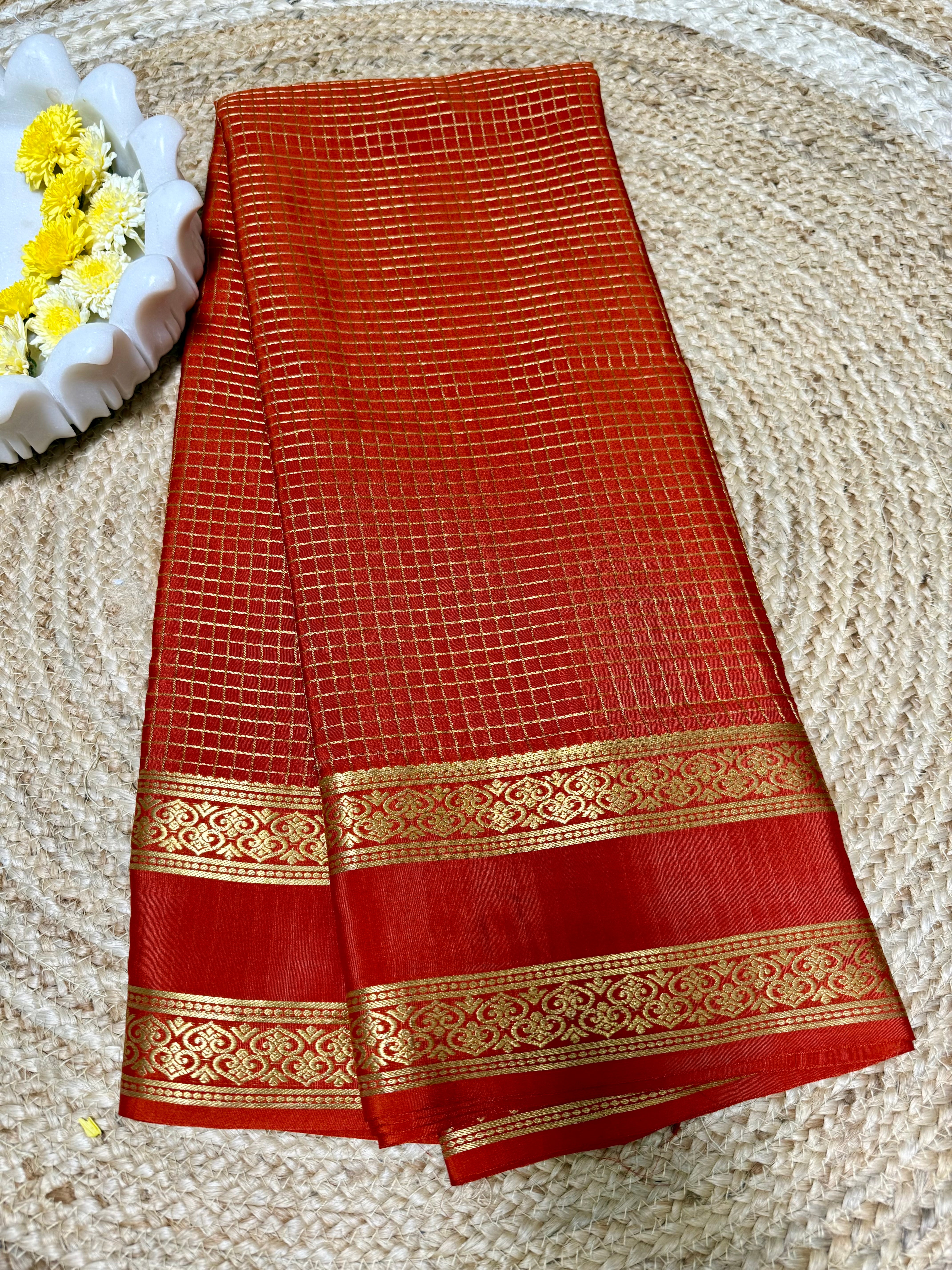 Brick Orange Pure Mysore Silk