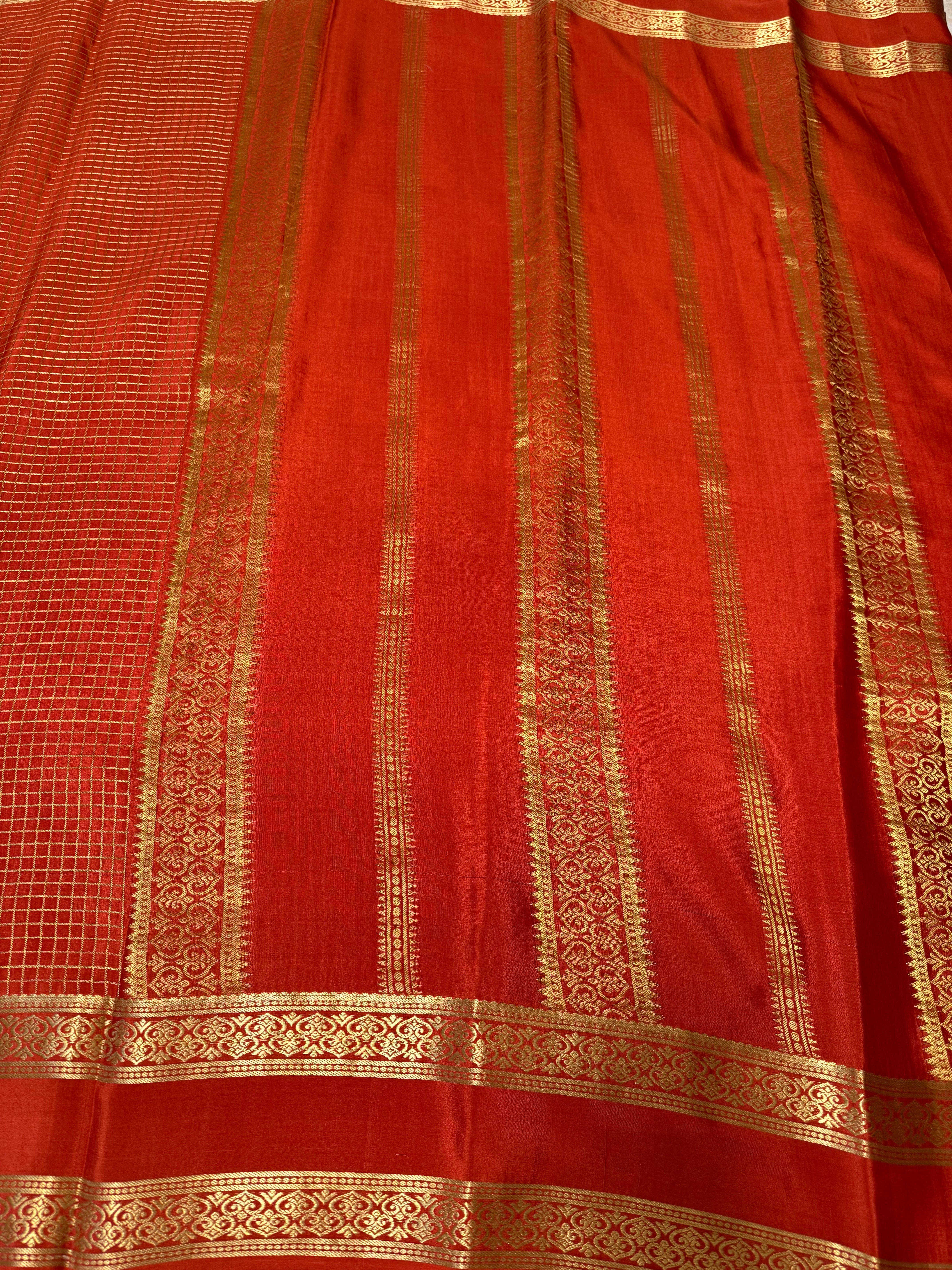 Brick Orange Pure Mysore Silk