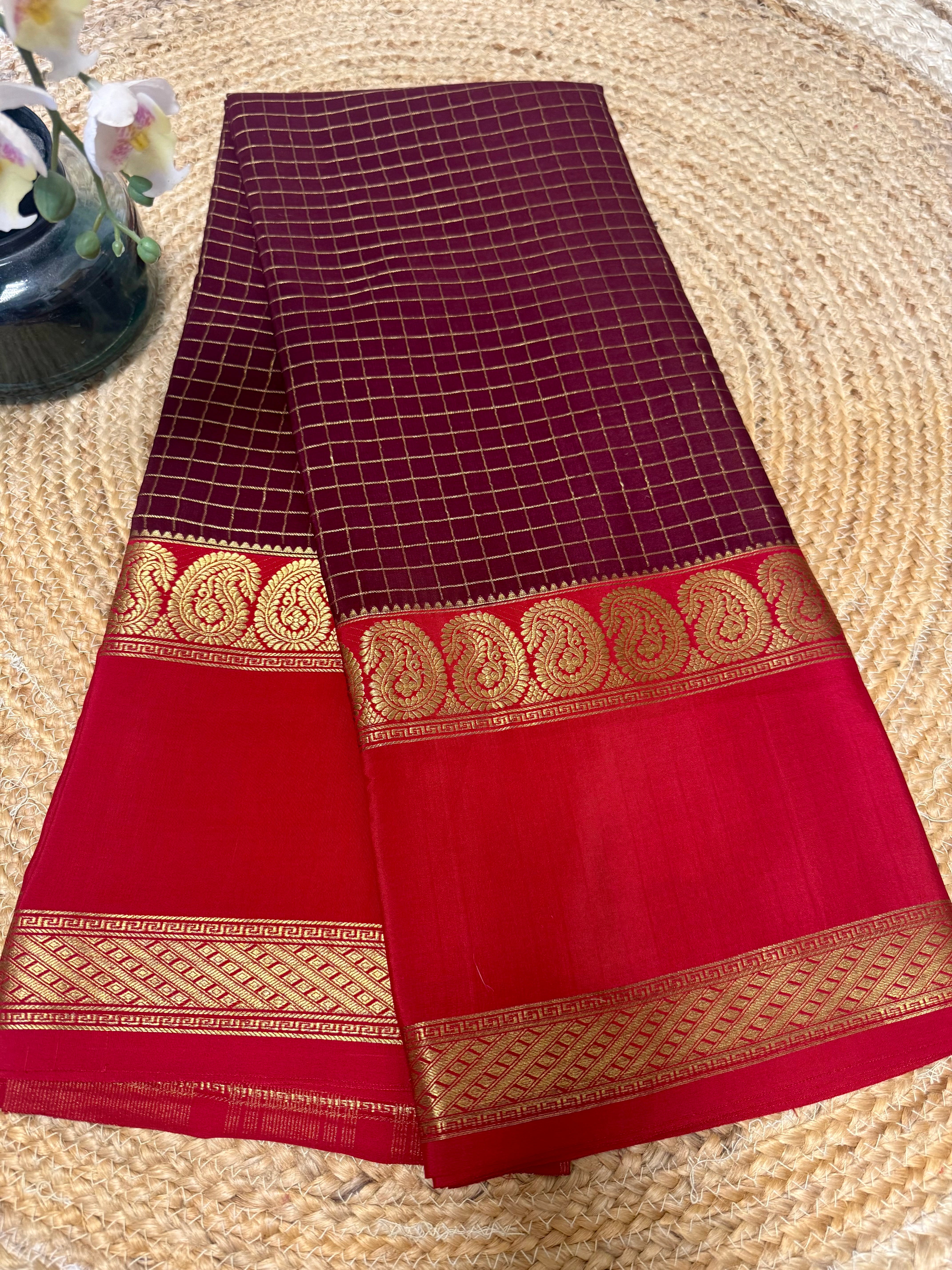Brown checks with Red mango border