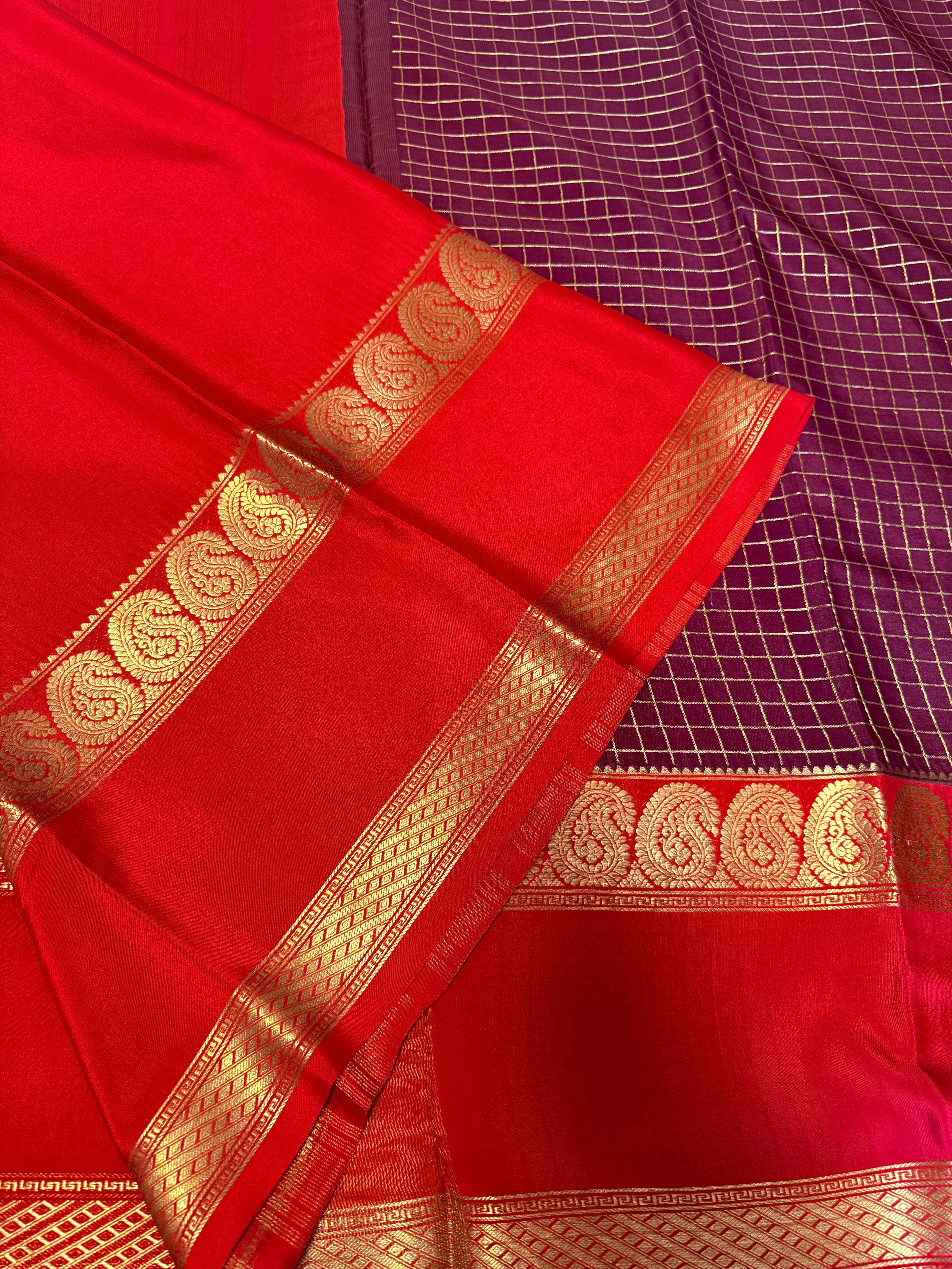 Brown checks with Red mango border
