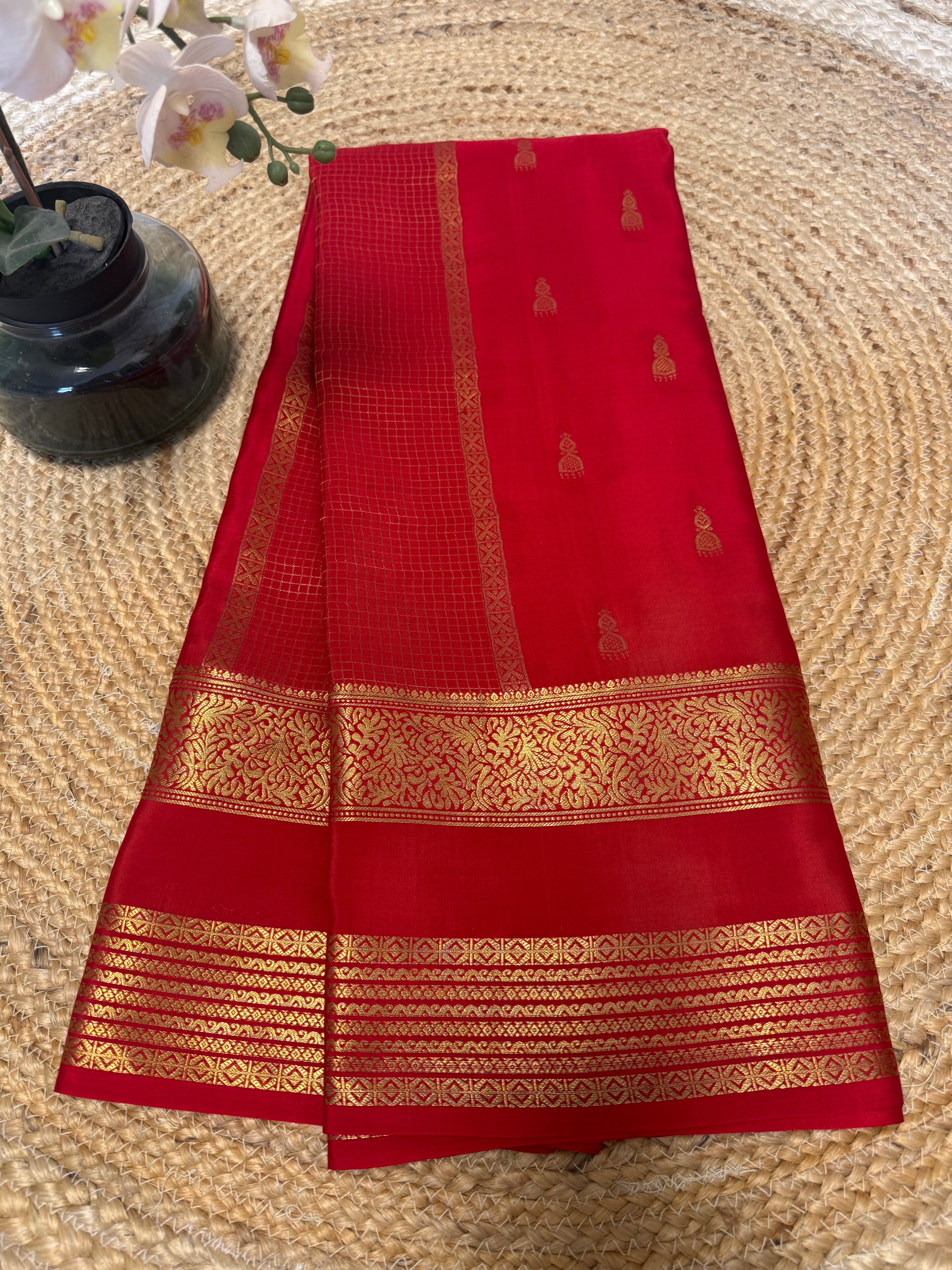 Red Jumkha design Pure Mysore silk saree