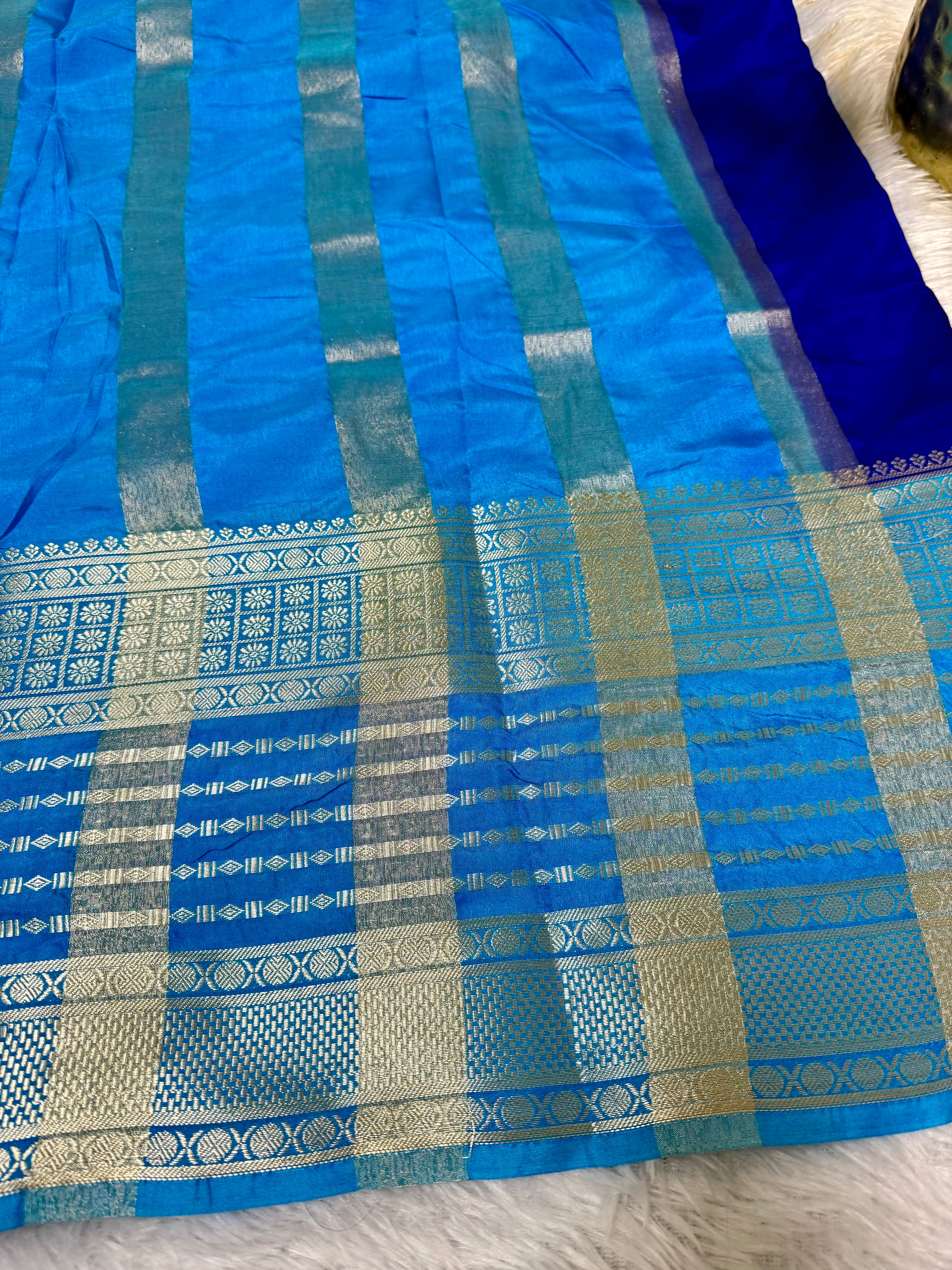 Royal Blue N Sky blue Semi silk saree