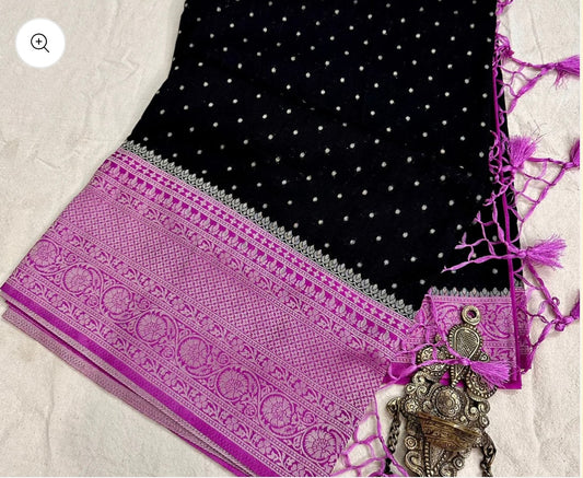 Black pink georgette saree