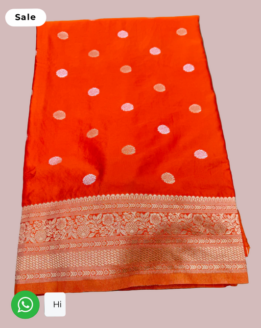 Orange Small Butta Mashru Satin Silk saree