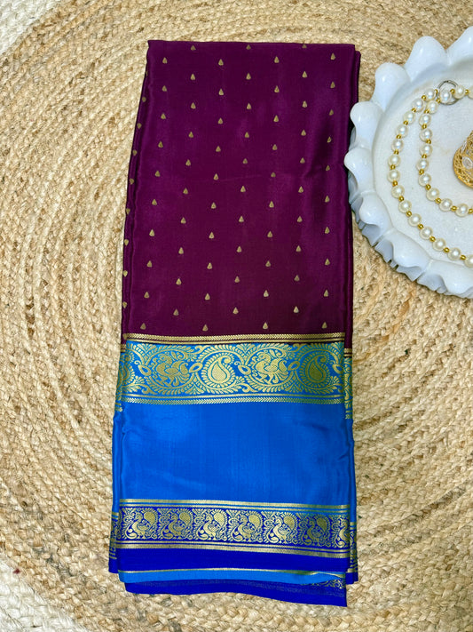 Purple and Blue Small Butta Pure Mysore Silk