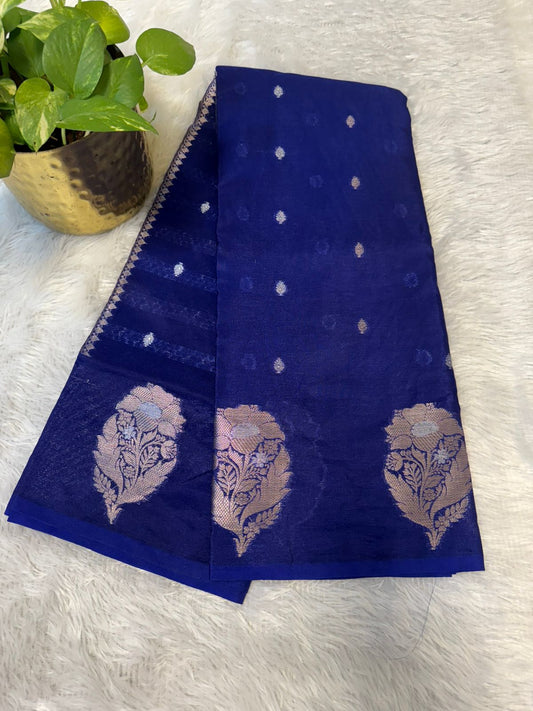 Banarasi Silk saree in Royal blue and Silver