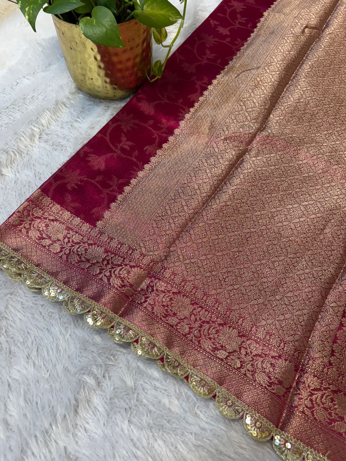 Banarasi Pink saree with lace