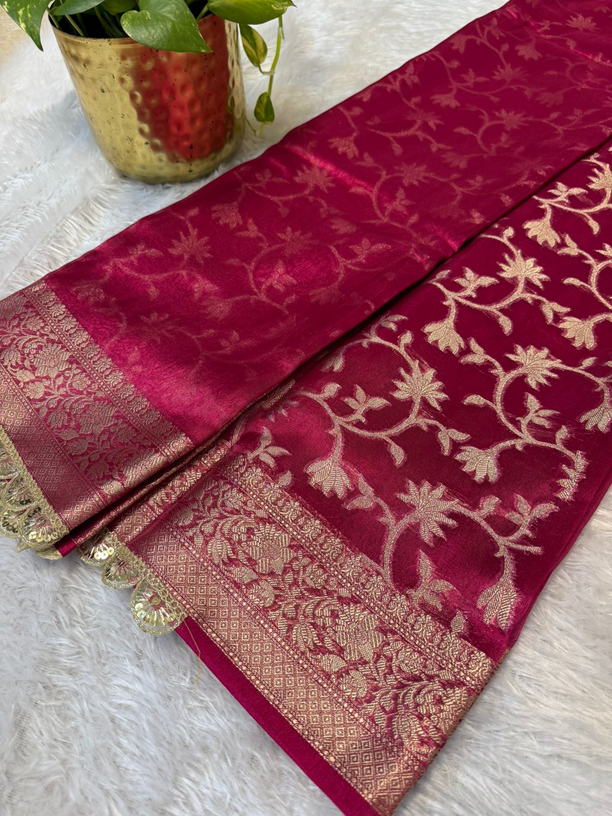 Banarasi Pink saree with lace