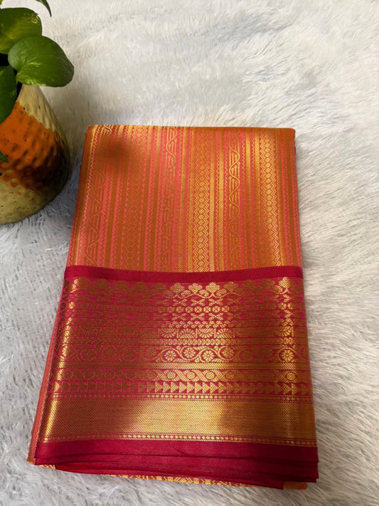 Tissue Silk in unique Peach and Red Combination