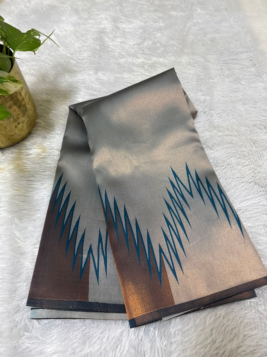 Temple Bordered Semi silk in Light blue