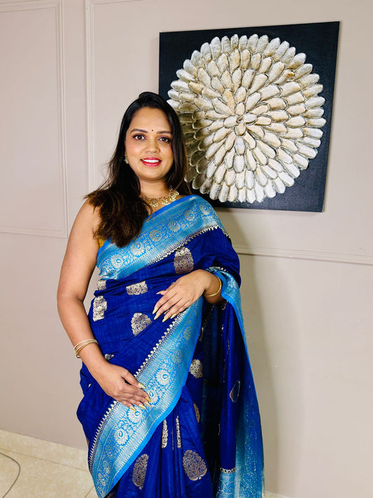 Dark Blue Big Butta Saree