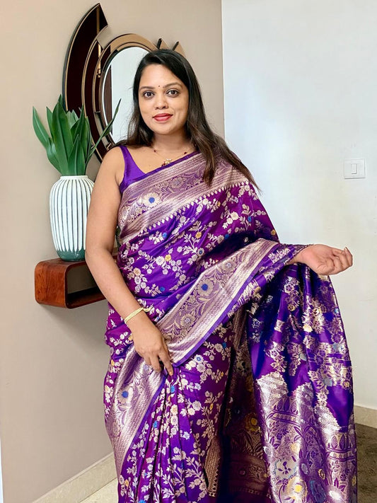 Purple Jal Design Banarasi Saree