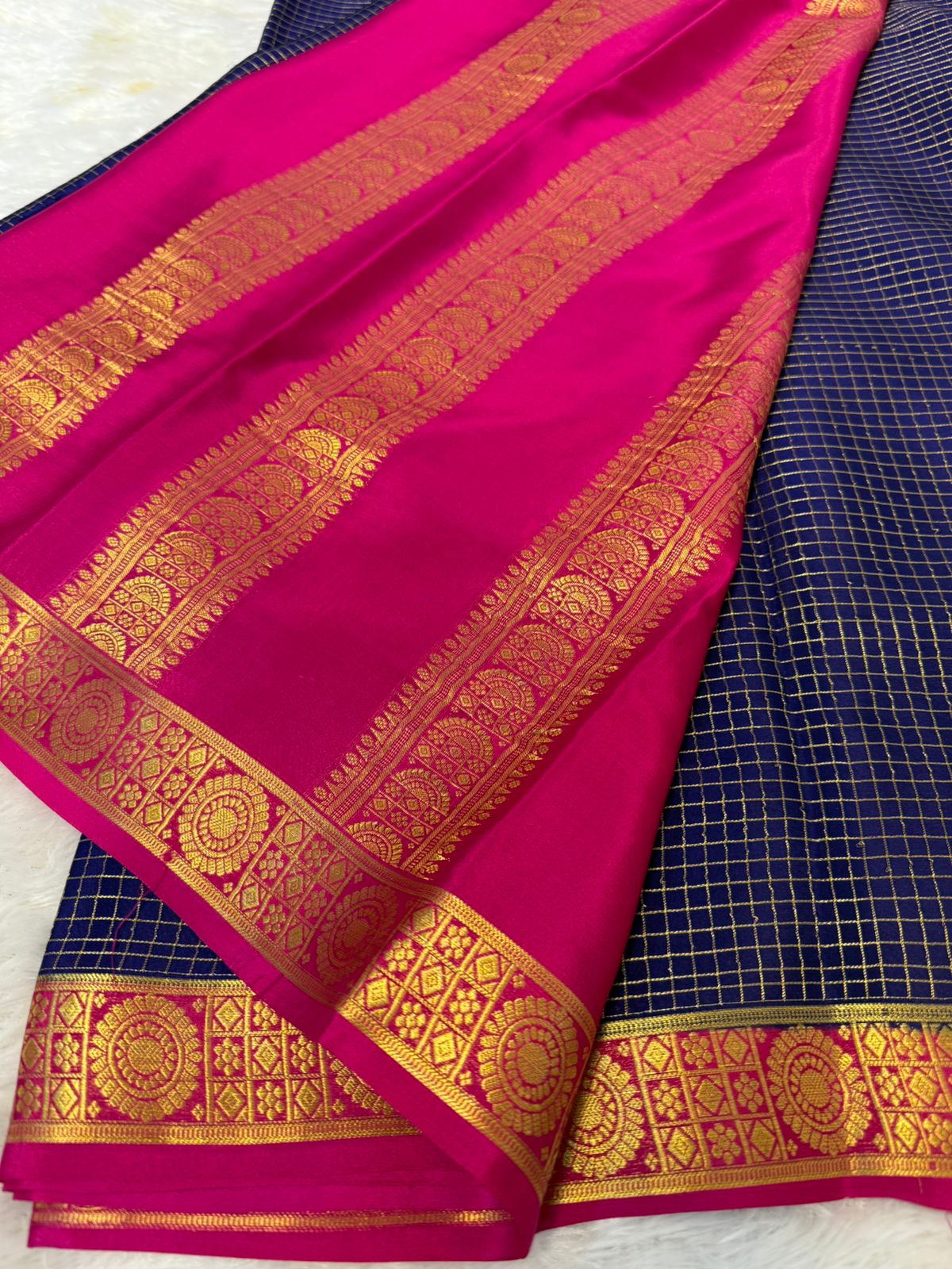 Blue and Pink Pure Mysore silk Saree