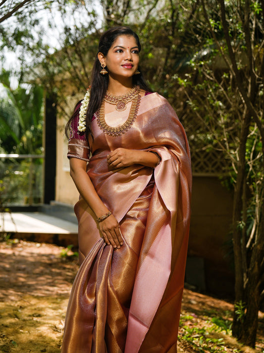 pink Celebrity inspired tissue saree
